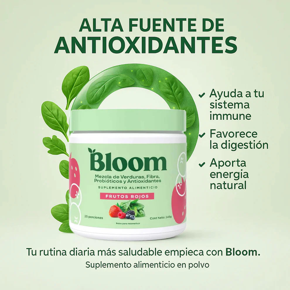 BLOOM® JUGO VERDE - Detox natural - Sabor Frutos Rojos